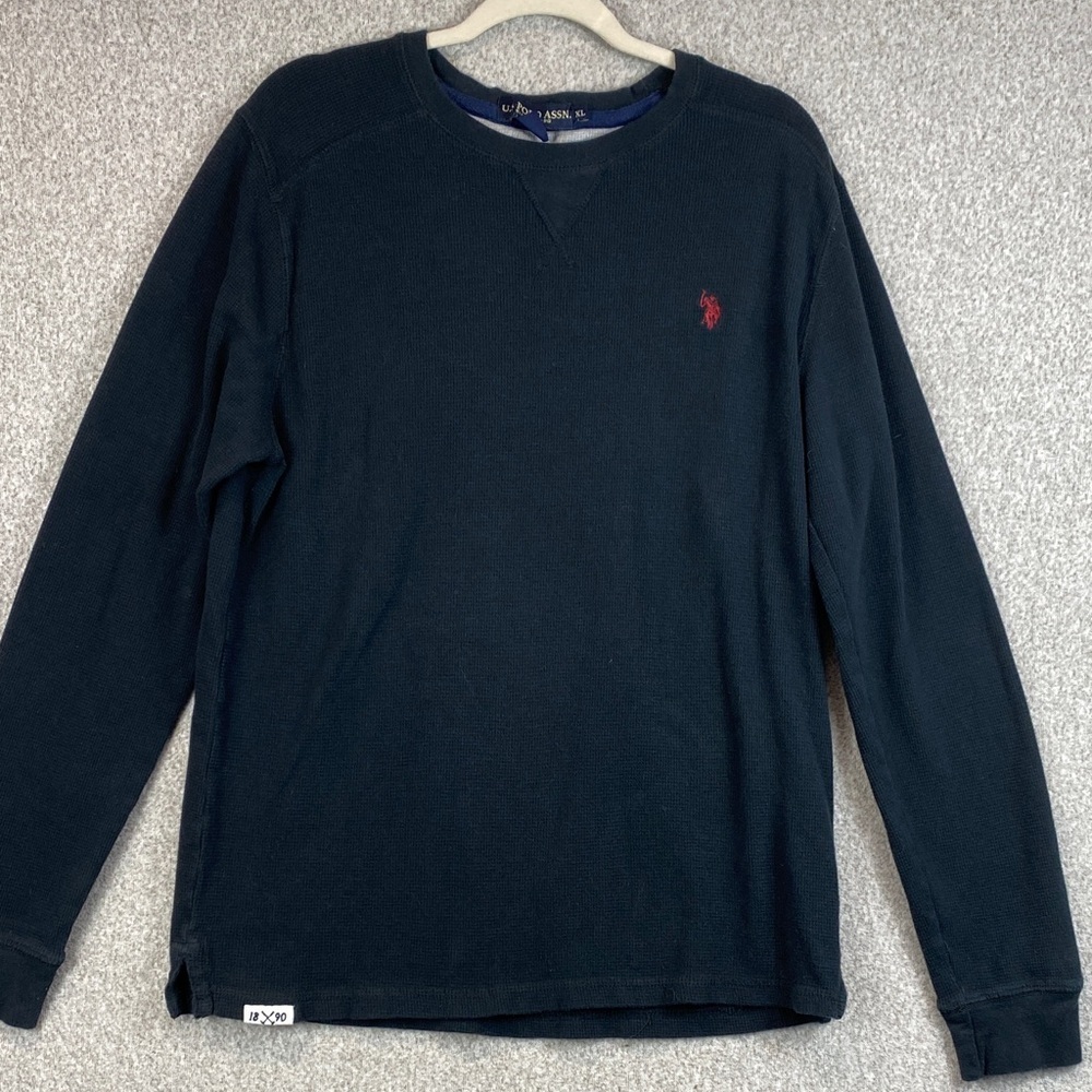 US Polo Assn thermal long sleeve XL black waffle knit crew neck preppy grunge